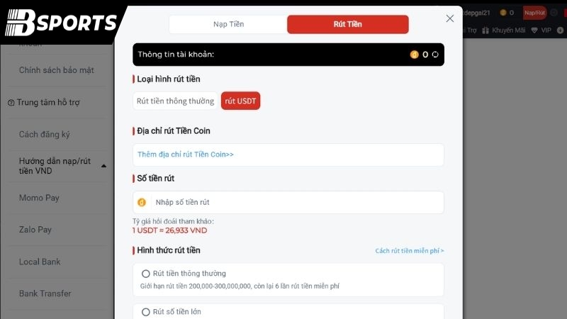 Chi tiết hướng dẫn thực hiện các bước rút tiền Bsport
